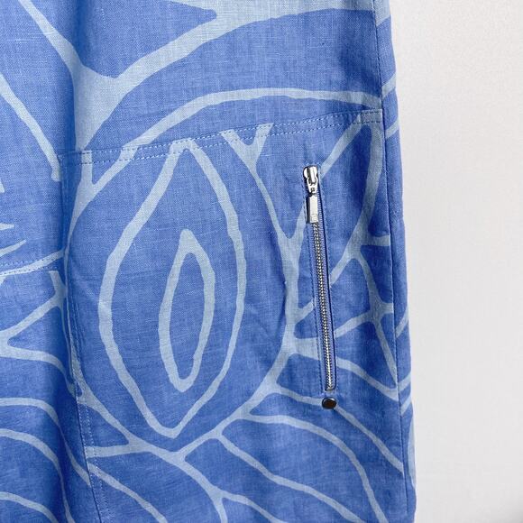 Lafayette 148 Small Blue Floral Pattern Linen Sleeveless Shift Dress Exposed Zip - Picture 6 of 11